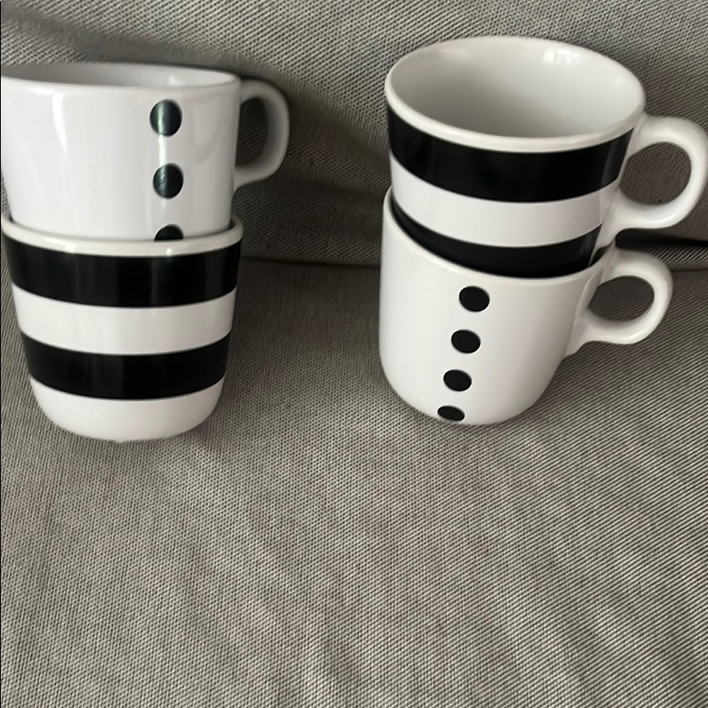 IKEA Black and White Striped Ceramic Coffee Mugs - Set of 4